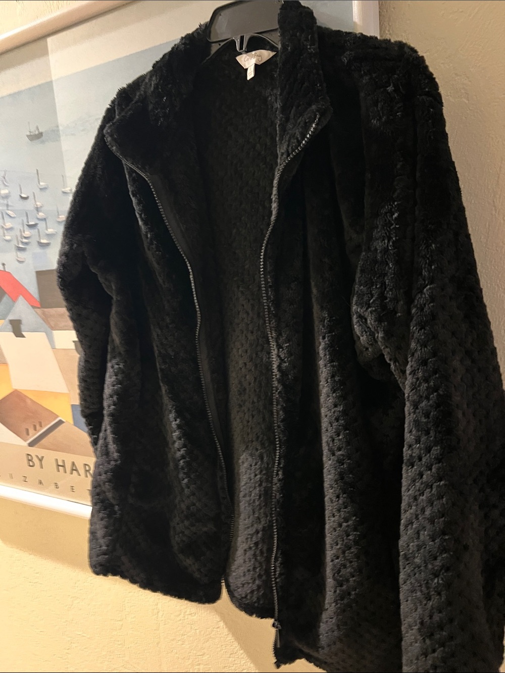 Plush Faux-Fur Zip Front Jacket - Black